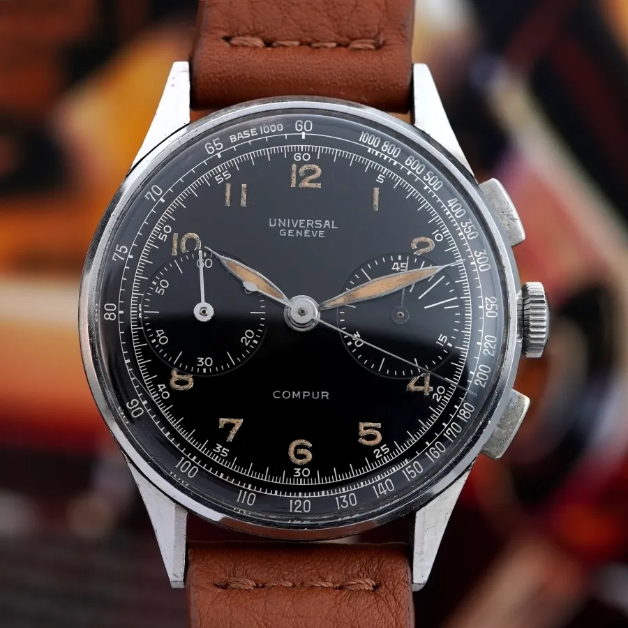 Universal Genève Compur 22519 - 37 mm - Black Dial - seltener UG Compur Chronograph aus den 1940er Jahren