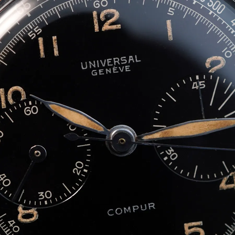Universal Genève Compur 22519 - 37 mm - Black Dial - originale Leuchtmasse, perfekter silberfarbener Druck