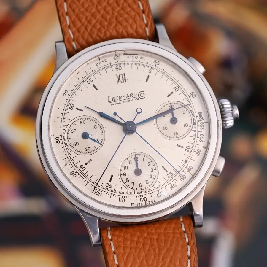 Eberhard Pre Extra Fort Split Seconds Chronograph White Dial - gebläute Zeiger