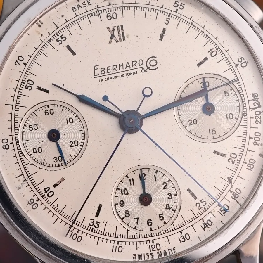 Eberhard Pre Extra Fort Split Seconds Chronograph White Dial - 85 Jahre altes weißes Zifferblatt mit authentischer Patina
