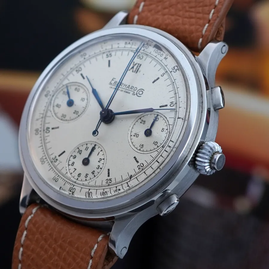 Eberhard Pre Extra Fort Split Seconds Chronograph White Dial - hervorragender Gehäusezustand