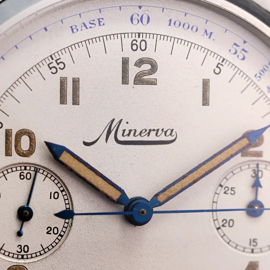 Minerva 1940s Pilot's Chronograph - 46&nbsp;mm - perfekt erhaltenes Zifferblatt mit authentischer Patina