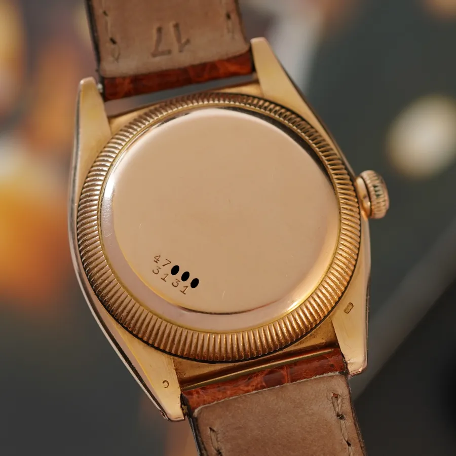Rolex Oyster Perpetual "Bubbleback" 3131 Pink Gold - Verga Milano - intakte Goldpunzen und tiefe Nummern auf dem Boden