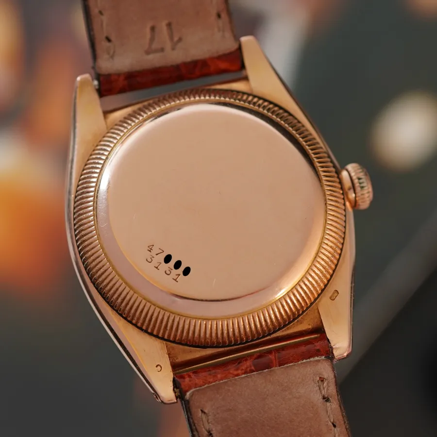 Rolex Oyster Perpetual "Bubbleback" 3131 Pink Gold - Verga Milano - intakte Goldpunzen und tiefe Nummern auf dem Boden