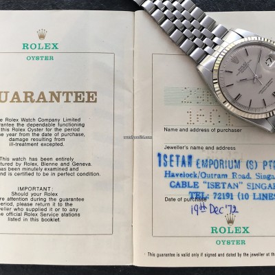 Rolex Datejust 1601 Linen No Lume Punched Papers