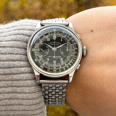 Lowenthal 1940s Chrono Black Galvanic Dial