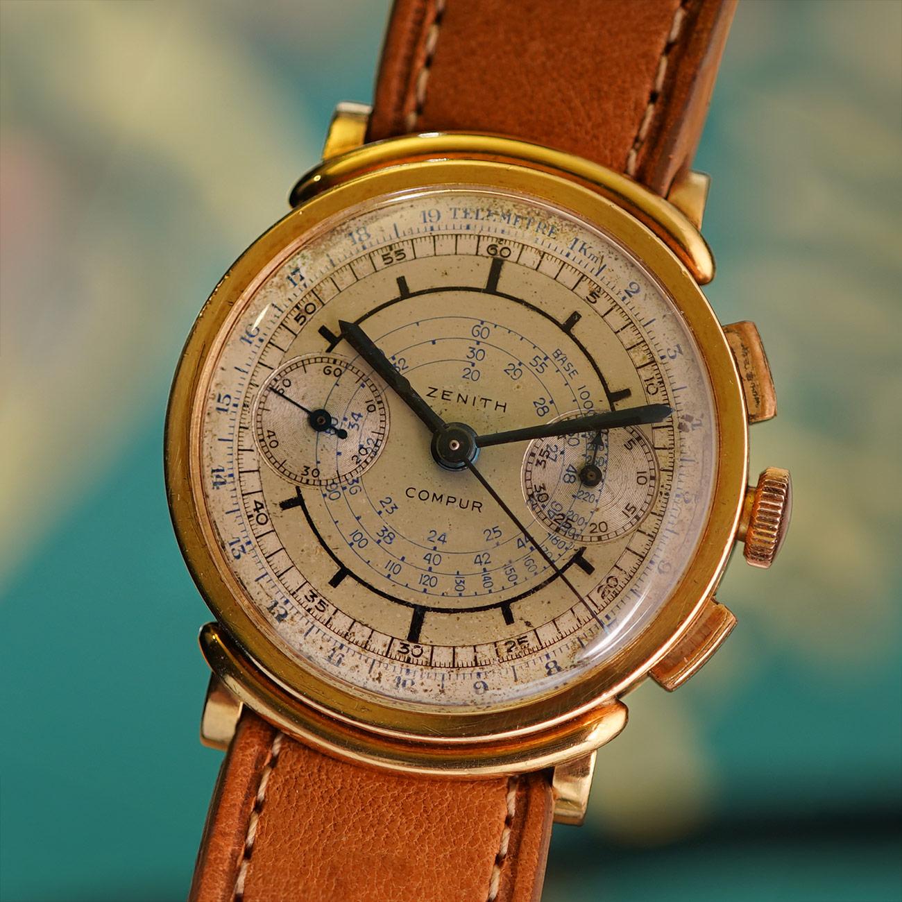 Vintage Zenith Compur 18k Gold - Two Tone Sector Dial jetzt kaufen