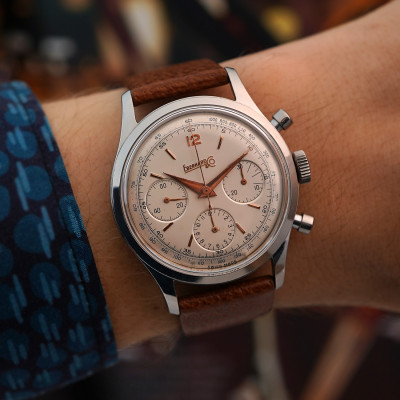 Vintage Eberhard 1950s Chronograph 1357 Three Registers