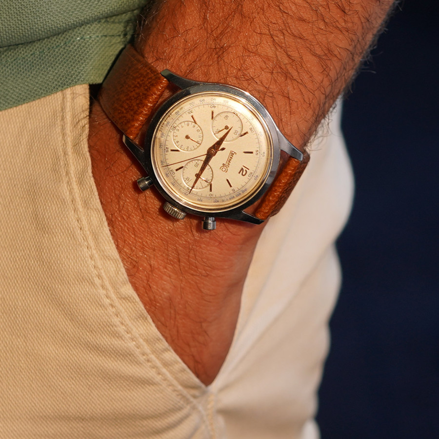 Eberhard 1950s Chronograph 1357 Three Registers - warm vintage appeal