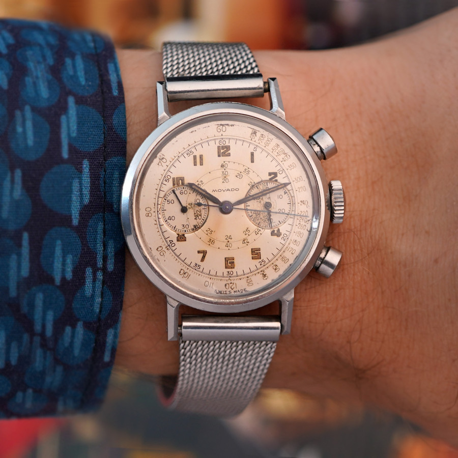 Movado M90 Chronograph 19028 Silver Dial - sammelwürdiges Stück Zeitgeschichte mit Charakter und Seltenheitswert