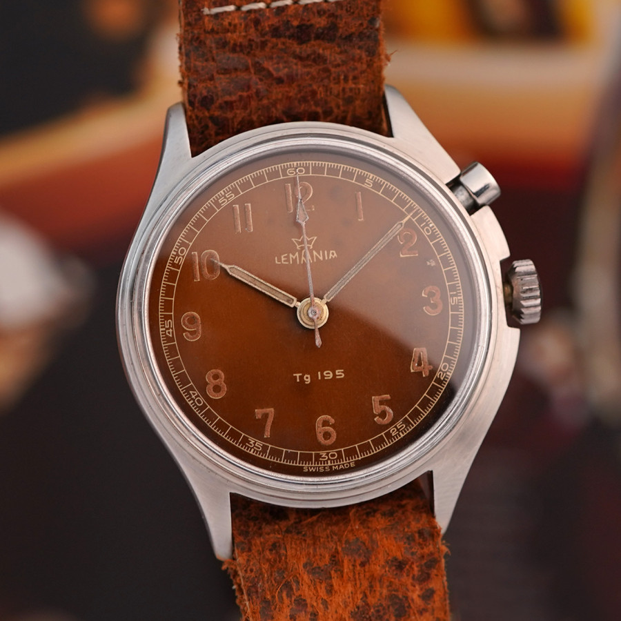 Lemania TG 195 Swedish Air Force - Tropical Dial - asymmetrical stainless steel case