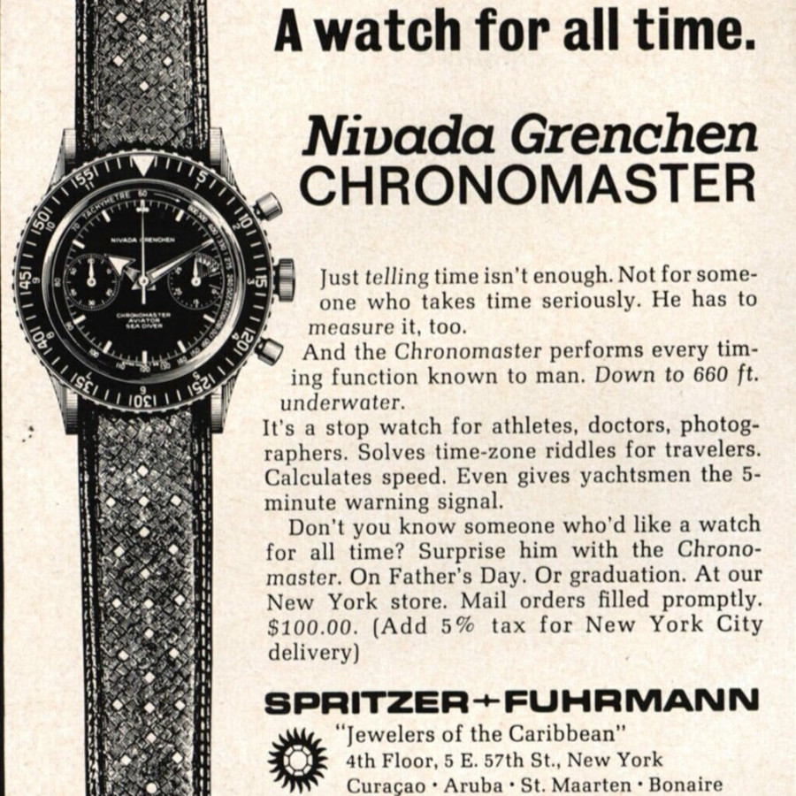 Nivada Grenchen Chronomaster Aviator Sea Diver 105/9989 - alte Nivada Grenchen Werbung mit dieser Uhr