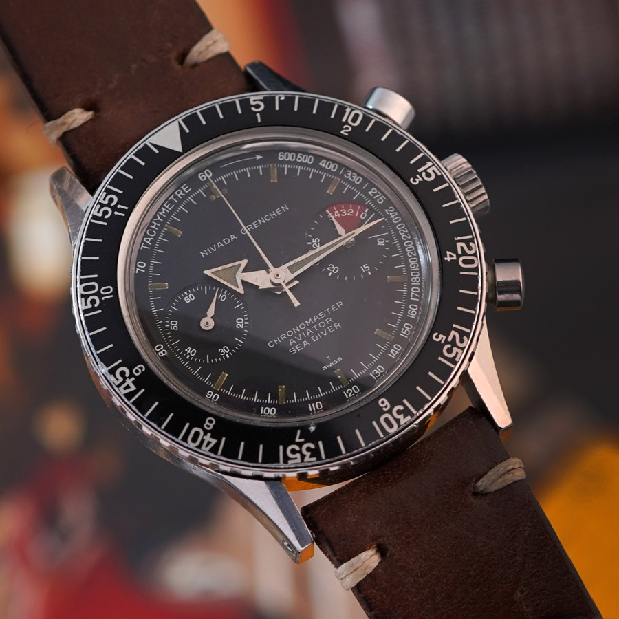 Nivada Grenchen Chronomaster Aviator Sea Diver 105/9989 - 38mm Stahl-Gehäuse in hervorragendem Zustand mit intakten Bandanstößen