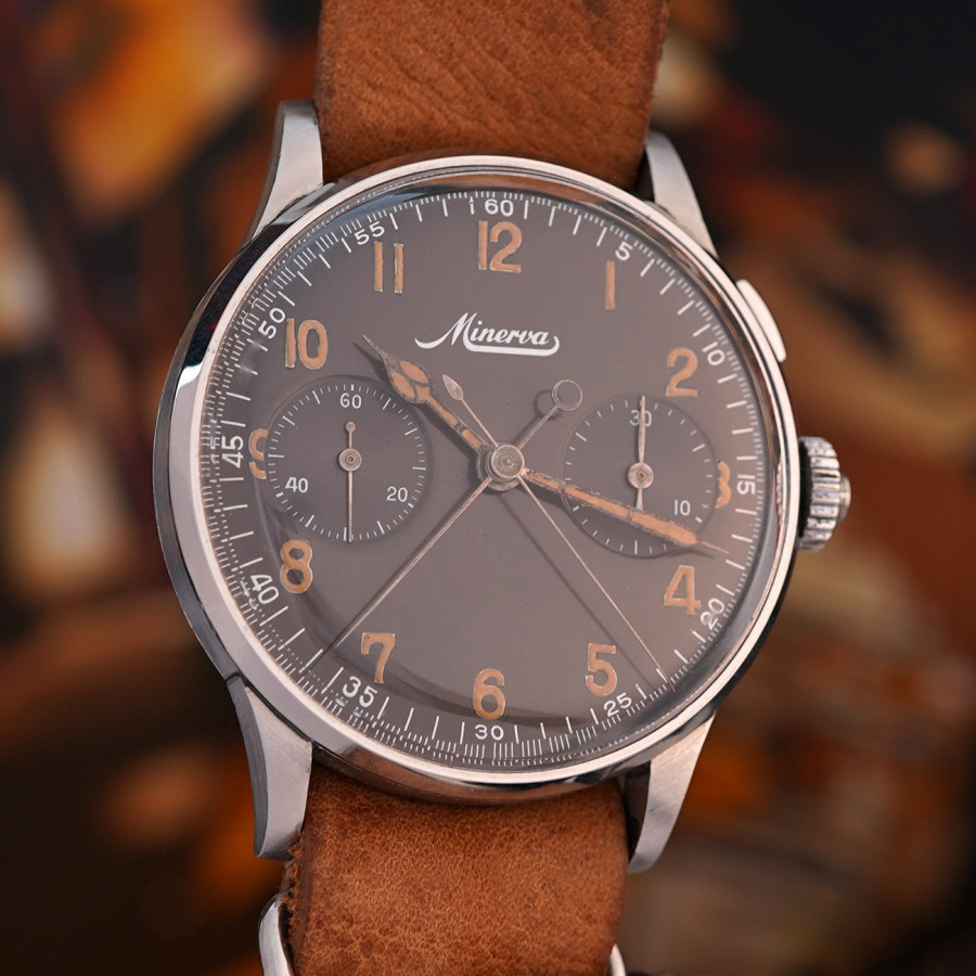 Minerva Split Seconds Chronograph Oversize - gleichmäßige Tropical-Patina