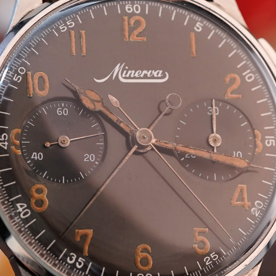 Minerva Split Seconds Chronograph Oversize - originale Leuchtmasse, cathedral-Zeiger