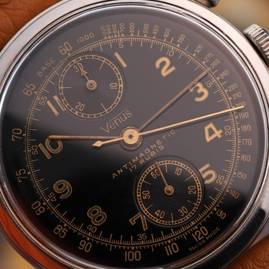 Venus Antimagnetic Chronograph Nero Dial - impressive galvanic dial in perfect condition