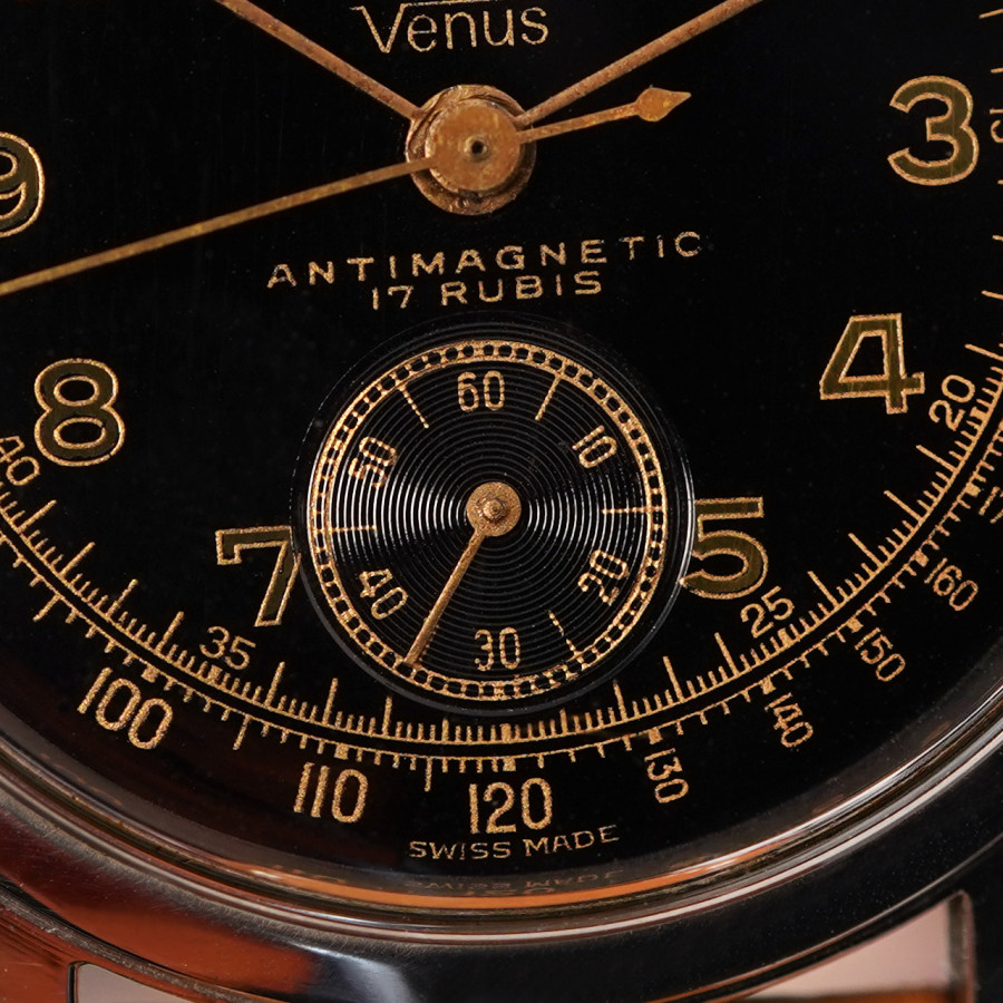 Venus Antimagnetic Chronograph Nero Dial - unusual position of the small seconds at 6 o’clock
