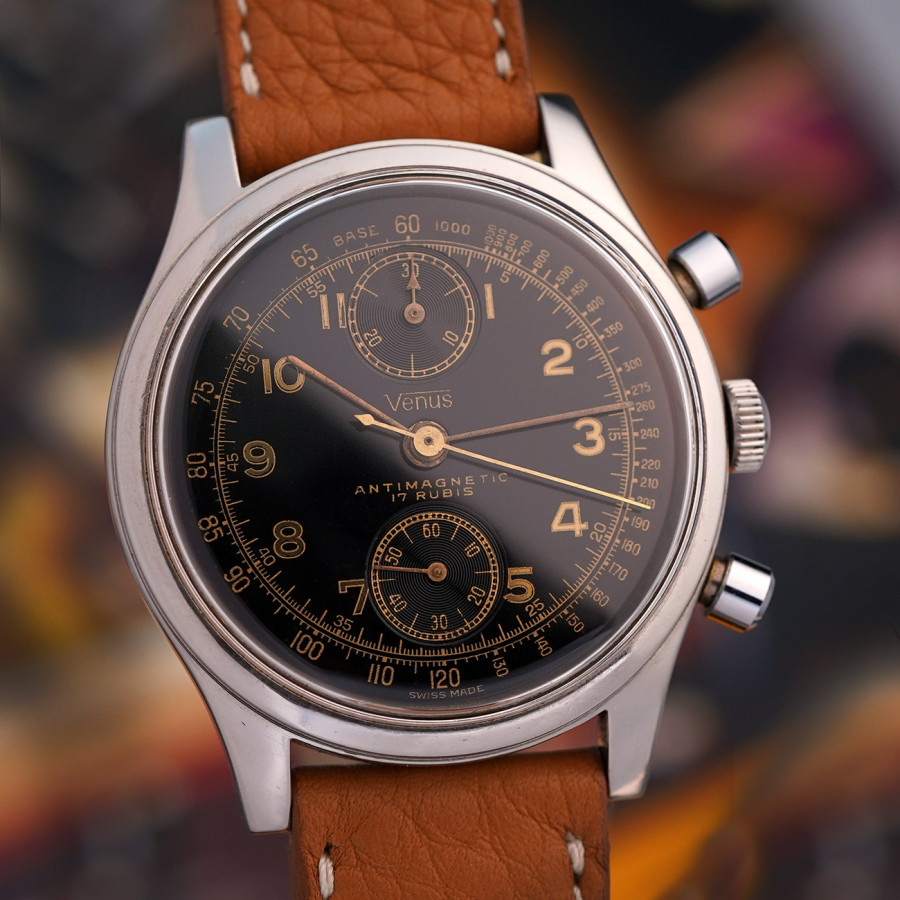 Venus Antimagnetic Chronograph Nero Dial - large 40mm stainless steel case
